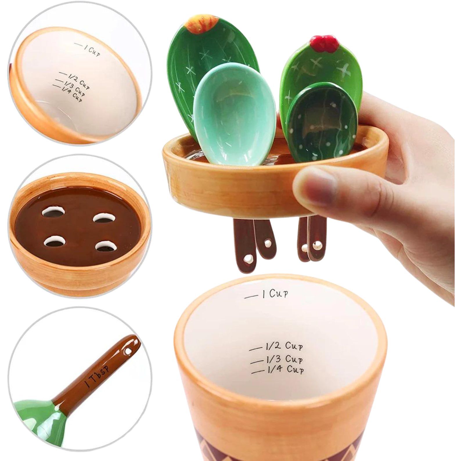 PGC - Ceramic Cactus Measuring Cup & Spoons Set