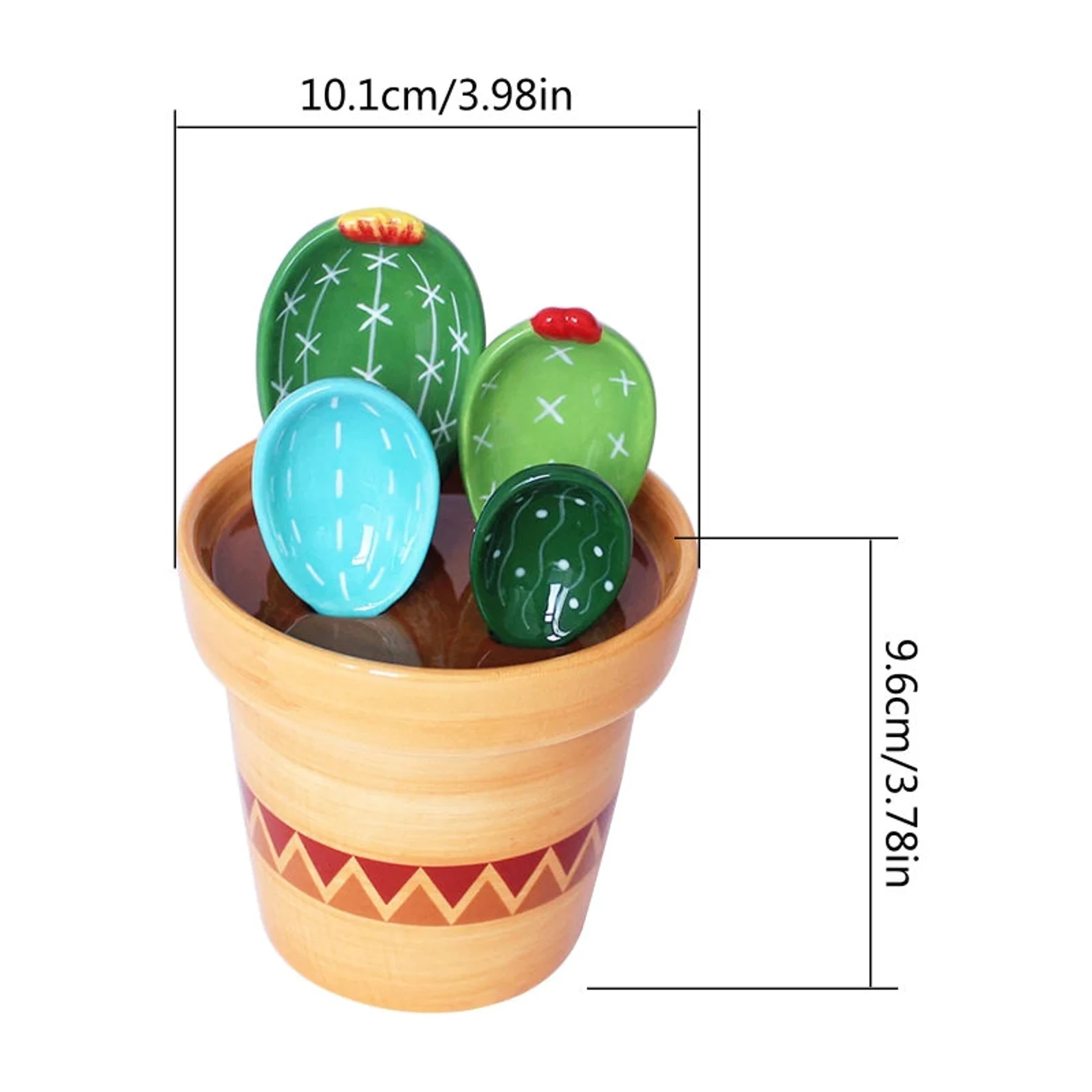  Cactus Measuring Spoons Set in Pot Ceramic Cute