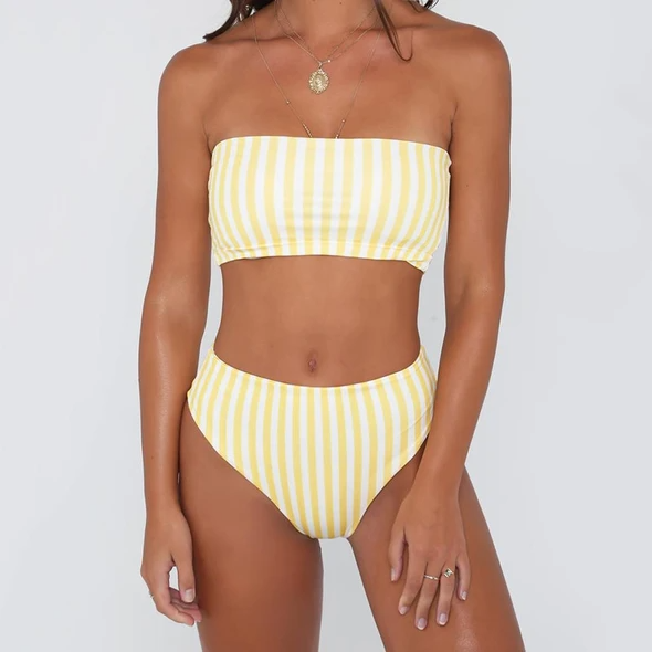 Yellow Stripe Bandeau Bikini