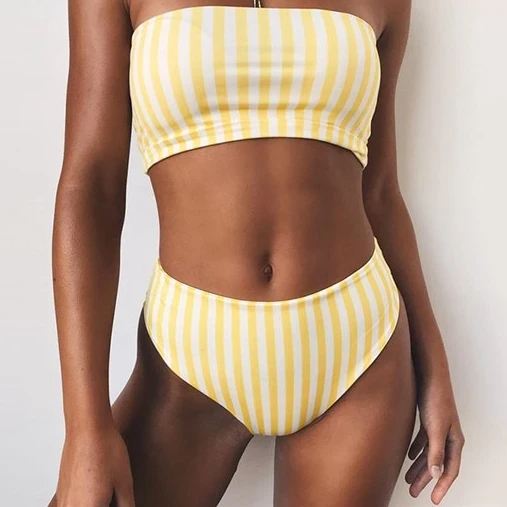 Yellow Stripe Bandeau Bikini